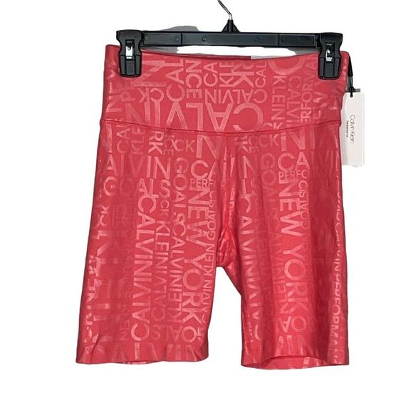 Calvin Klein Print Allover Stretch Ins. 7 Bike Shorts Orange Small - Picture 2 of 8